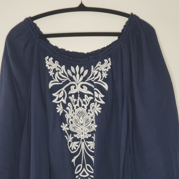 Charter Club 100% Linen Top Size 2X Embroidered Flowy Loose Kimono Sleeve Blouse - Picture 3 of 12